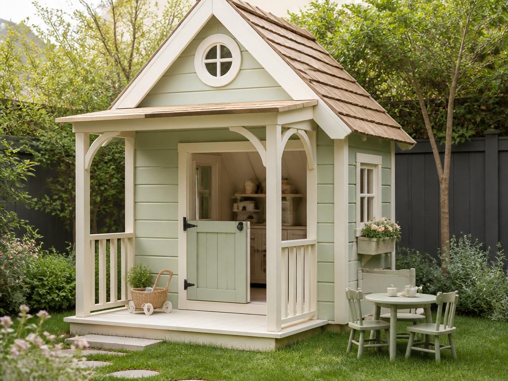 Pastel playhouse in a family garden